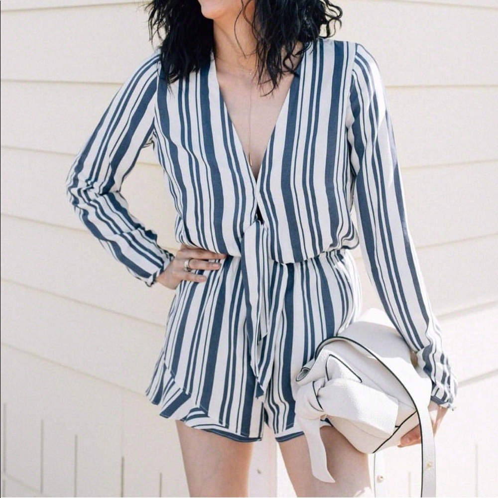 Striped long sleeve romper